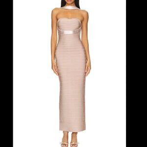 Herve Leger Sequin Bruna Gown in BARE